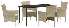 vidaXL Kert étkező szett párnával 5 pcs Bézs polirattan