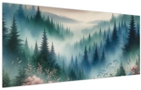 Kép - Erdős táj köddel (120x50 cm)
