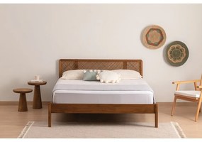 Natúr színű-sötétbarna lucfenyő franciaágy ágyráccsal 160x200 cm Izabelya – Kalune Design