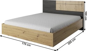 Ágy, artisan tölgy/fekete norvég fenyő, BAFRA