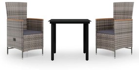 vidaXL 3 részes szürke kerti étkezőgarnitúra párnákkal