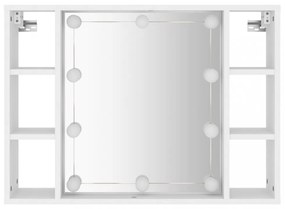 fehér tükrös szekrény LED-ekkel 76 x 15 x 55 cm
