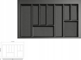 Max fiókbetét 80cm-es szekrényhez evőeszköztartó grafit Rejs