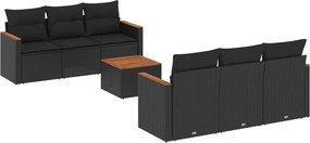 vidaXL 7 részes fekete polyrattan kerti ülőgarnitúra párnával