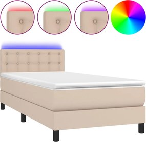 vidaXL cappuccino színű műbőr rugós ágy matraccal és LED-del 90x200 cm