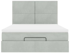 Ottomán ágykeret matracokkal világosszürke 140x190cm bársony