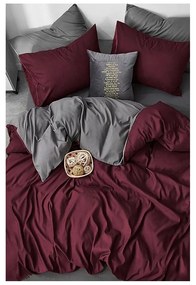 Borvörös-szürke kétszemélyes-hosszabbított pamut ágyneműhuzat lepedővel 200x220 cm – Mila Home