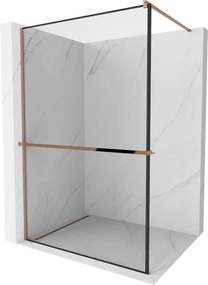 Mexen Kioto +, zuhanyparaván polccal és törölközőtartóval 90 x 200 cm, 8mm átlátszó üvegmintás fekete, rózsa arany profil, 800-090-121-60-70