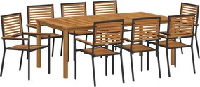 vidaXL Kert étkező szett 9 pcs Fekete Tömör Akácfa
