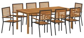 vidaXL Kert étkező szett 9 pcs Fekete Tömör Akácfa