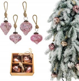Rózsaszín Üveg Karácsonyfa Dísz Szett 4 Darabos Készlet Karácsonyfára
