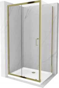 Mexen Apia zuhanykabin tolóajtóval 100 (ajtó) x 70 (fali) cm, 5mm átlátszó üveg, arany profil + fehér SLIM zuhanytálca, 840-100-070-50-00-4010G
