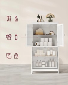Tároló szekrény 2 ajtóval és 2 fiókkal állítható polccal,30 x 60 x 110 cm, fehér