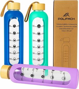 Nagy, motivációs üvegpalack vízhez, beosztással és tokkal, színkeverék PF-987