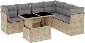 vidaXL 7 részes bézs polyrattan kerti ülőgarnitúra párnákkal