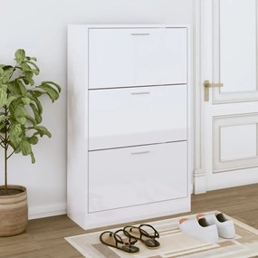 magasfényű fehér szerelt fa cipőszekrény 63x24x103 cm