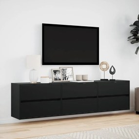 fekete falra szerelhető TV-szekrény LED-del 180 x 31 x 45 cm