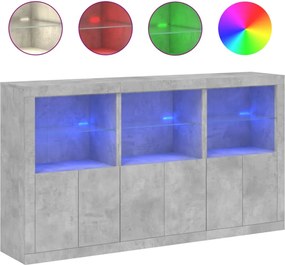 vidaXL betonszürke tálalószekrény LED-világítással 181,5 x 37 x 100 cm