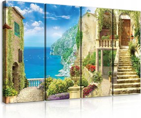 Vászonkép 120x80 Olaszország Positano tenger nyár nap virágok építészet