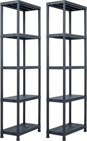 vidaXL 2 db fekete műanyag tároló polc 125 kg 60 x 30 x 180 cm