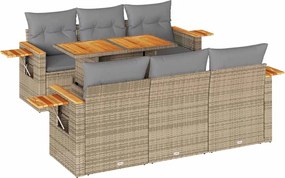 vidaXL 7 részes bézs polyrattan akácfa kerti ülőgarnitúra párnákkal