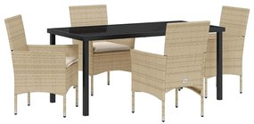 vidaXL Kert étkező szett párnával 5 pcs Bézs polirattan