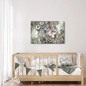 Virágok képe egy fából készült kerékpáron (90x60 cm)