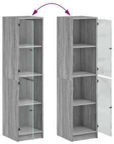 szürke sonoma színű magasszekrény üvegajtókkal 35 x 37 x 142 cm