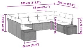 9 részes kertiszófakészlet párnákkal - Fekete polirattan