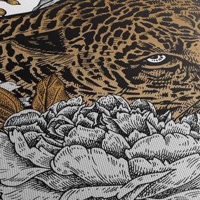 Kép - leopárd a virágok között (órával) (90x30 cm)