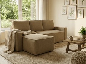 Kihúzható, kétoldalas L-alakú ülőgarnitúra SMART BOUCLE 232x143 cm, sötét bézs