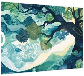 Üveg kép – Az életfa zöld lombkoronája (70x50 cm)