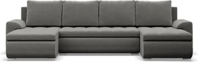 Tokio U alakú sarokkanapé, 3 ágyneműtartóval, bársony, univerzális oldal, világosszürke
