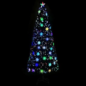 fekete száloptikás karácsonyfa LED-es hópelyhekkel 240 cm