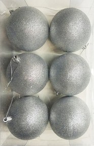 Karácsonyfadísz ezüst csillámos műanyag 6 db/csomag