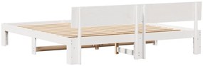Fehér ágykeret fejtámlával 200x200 cm Tömör fenyőfa
