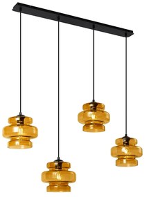 Retro függőlámpa fekete, narancssárga üveggel, 4-es - Denise