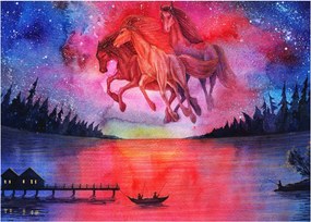 Kép - Űrlovak jelenése a tó felett, aquarel (70x50 cm)