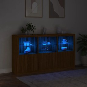barna tölgy színű tálalószekrény LED-ekkel 181,5 x 37 x 100 cm