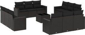 vidaXL 13 részes fekete polyrattan kerti ülőgarnitúra párnákkal