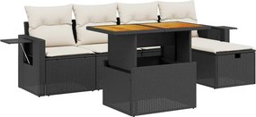vidaXL 6 részes fekete polyrattan kerti ülőgarnitúra párnákkal