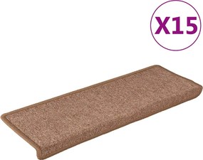 vidaXL 15 db lépcsőszőnyeg, barna, téglalap alakú széllel, 65 x 21 x 4 cm