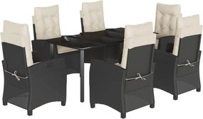 vidaXL 7 részes fekete polyrattan kerti étkezőgarnitúra párnával