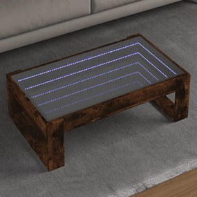 Füstös tölgy végtelen hatású LED-es dohányzóasztal 90x53x30 cm