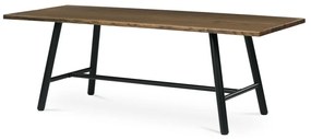 Masă de sufragerie, 220x90cm, furnir, culoare nuc, picioare din metal negru