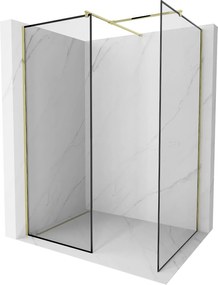 Mexen Kioto, walk-in típusú zuhany 130 x 90 cm, 8 mm üveg-fekete mintás, arany fényes profil, 800-130-202-50-70-090