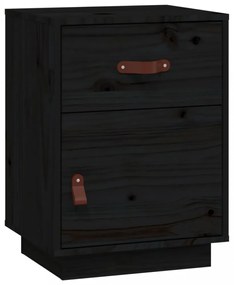 2 db fekete tömör fenyőfa éjjeliszekrény 40 x 34 x 55 cm