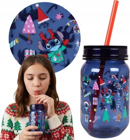 Disney Stitch Karácsonyi bögre csővel, Műanyag csavaros italtartó tégely