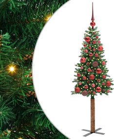 vidaXL Karcsú karácsonyfa 150 LED-del Zöld 150 cm PVC és tömör fenyőfa