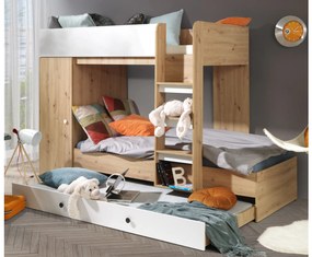 Kombinált gyerekágy 90 cm Sami 2 (artisan tölgy + matt fehér + fekete fogantyúk). 1085815